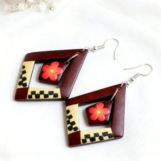 Best Quality Painting Wood Earrings Handmade in Bali